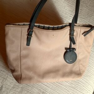 Kate Spade Pebbled Leather Tote Bag in Blush with Black Accents